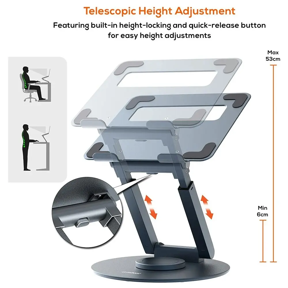 mBeat 360 Degrees Rotating Laptop Telescopic Height Adjustment Stand Space Grey