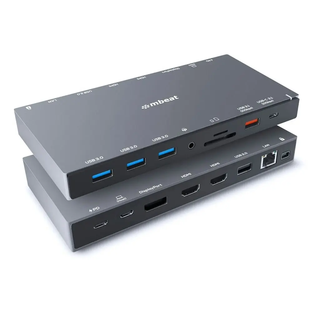 mBeat 15 in 1 Triple Display USB-C/HDMI/DisplayPort/LAN/SD Card Dock/Hub 18cm