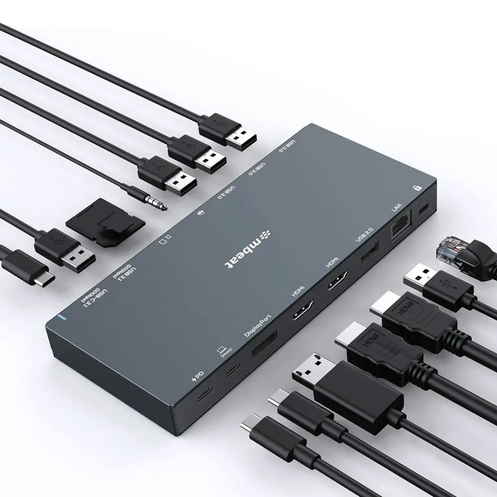 mBeat 15 in 1 Triple Display USB-C/HDMI/DisplayPort/LAN/SD Card Dock/Hub 18cm