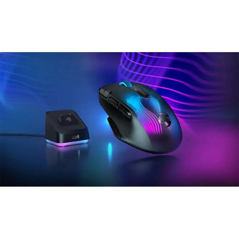 Roccat Kone Shape XP Air Gaming Mouse 2.4GHz Bluetooth w/ Charge Dock Black