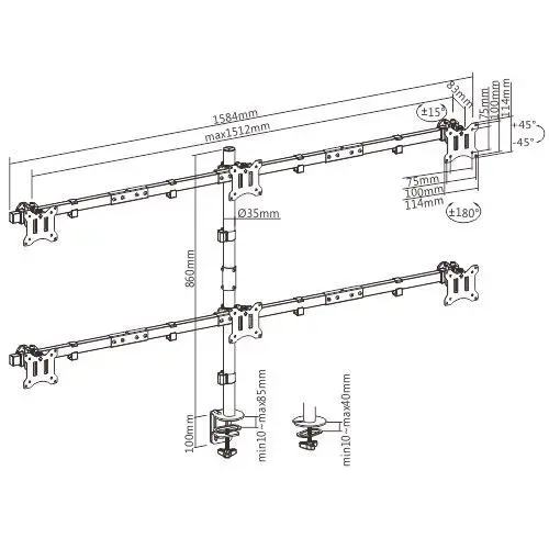 Brateck Six-Screen 17"-32" Monitor Mount Pole Bracket Table Clamp VESA 75/100mm