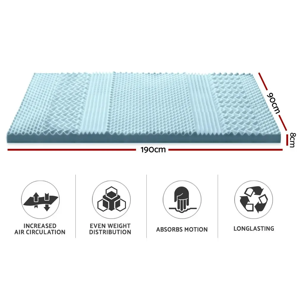 Giselle Bedding Memory Foam Mattress Topper 7-Zone 8cm Single