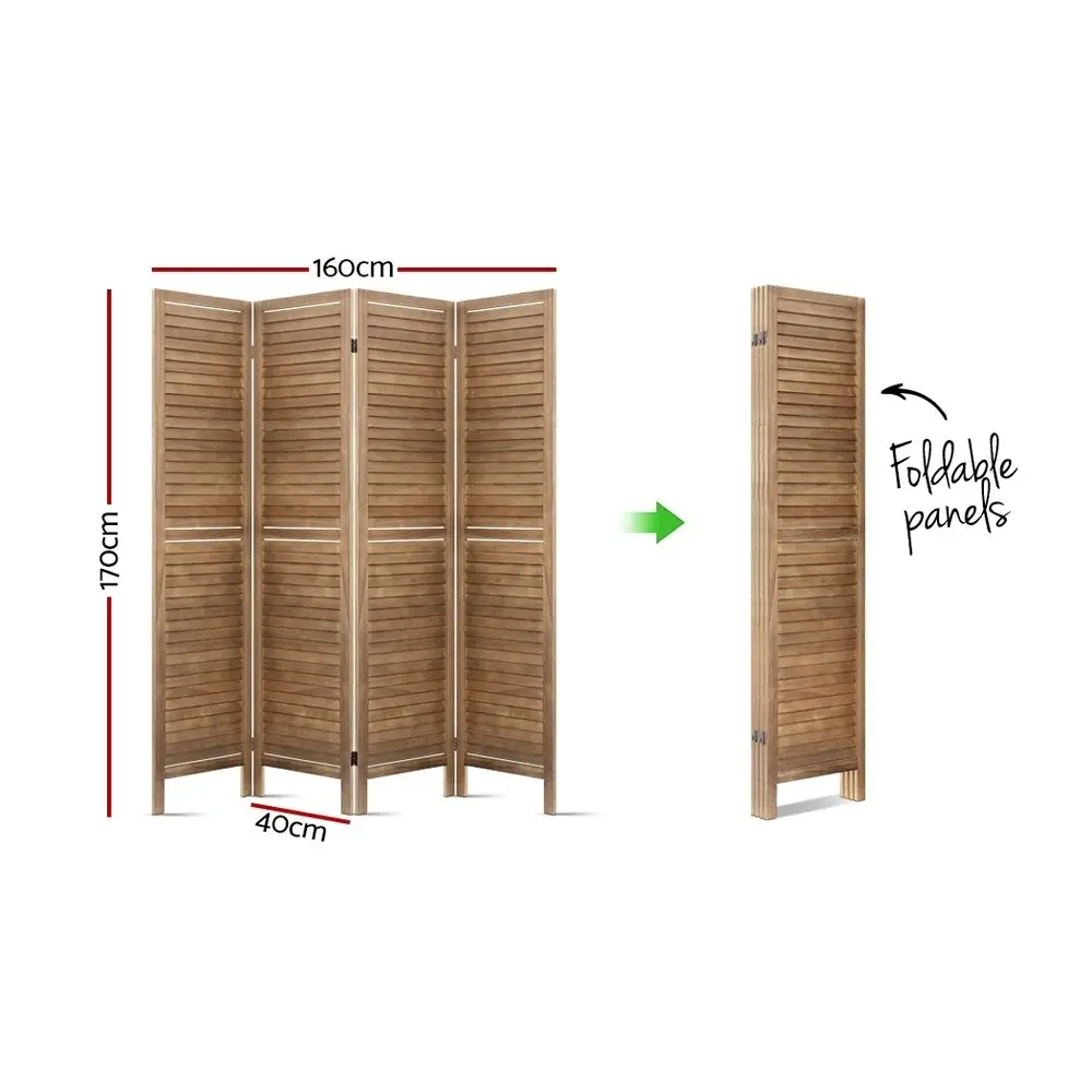 Artiss 4 Panel Room Divider Screen 160x170cm Louver Oak