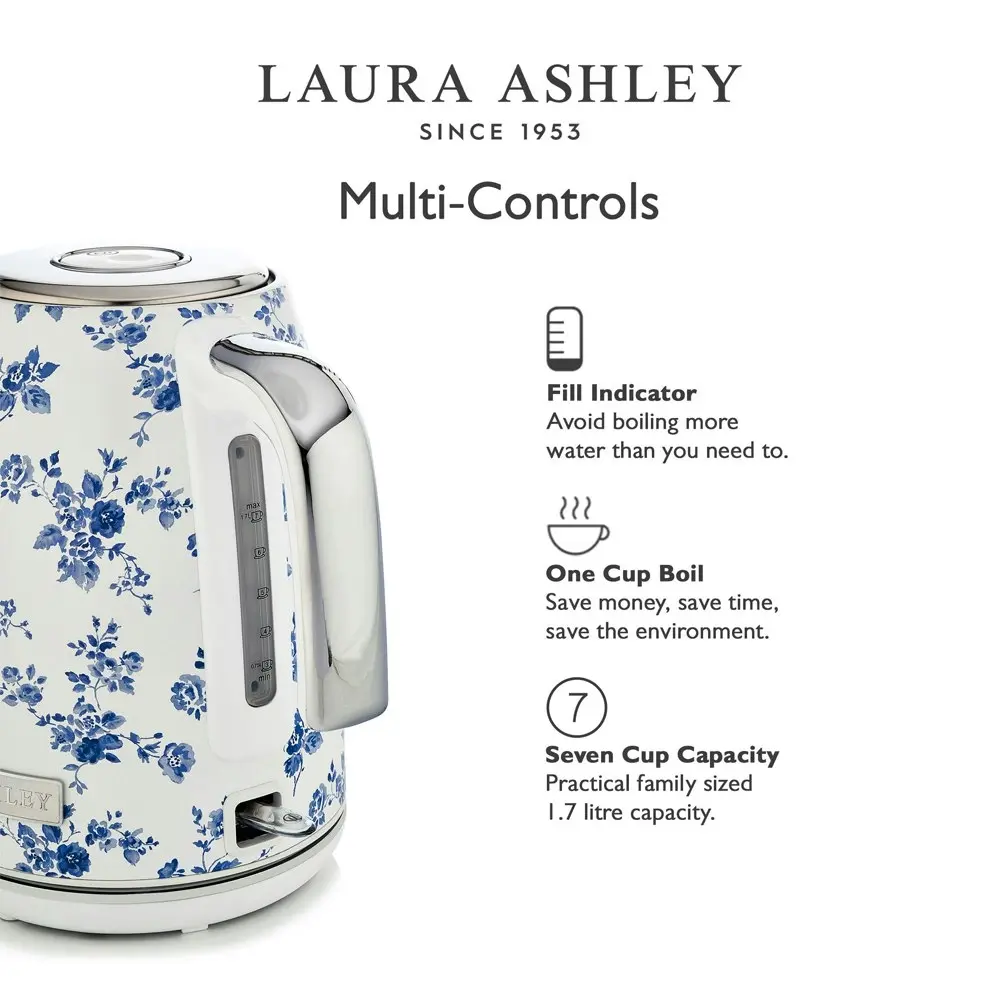 Laura Ashley Electric 1.7L Jug Kettle & Toaster Stainless Steel China Rose Set