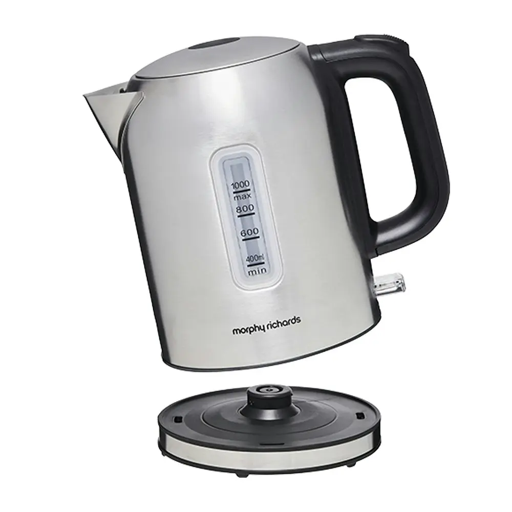 Morphy Richards Equip 1L Kettle MREK1SS & 2 Slice Toaster MREK1B Set Silver