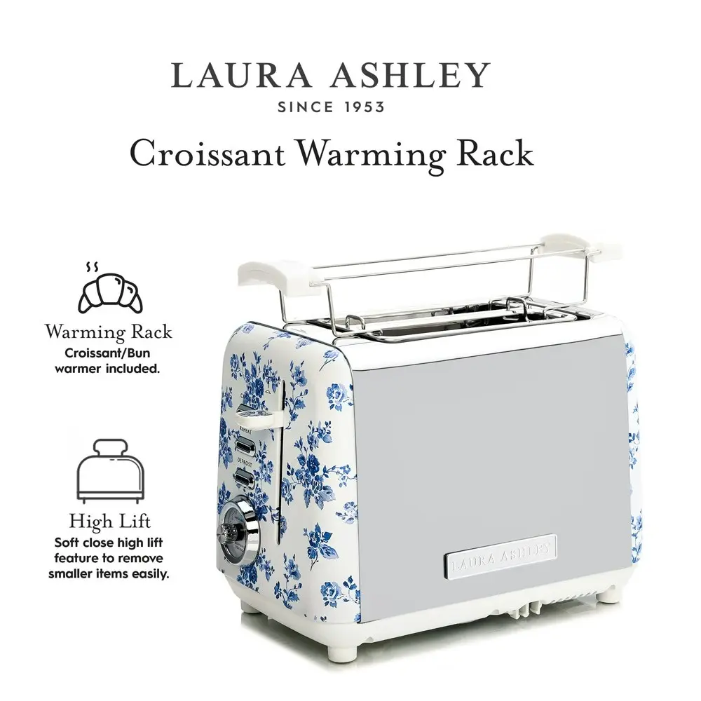 Laura Ashley 2-Slice Bread Toaster Stainless Steel w/ Wide Slots China Rose