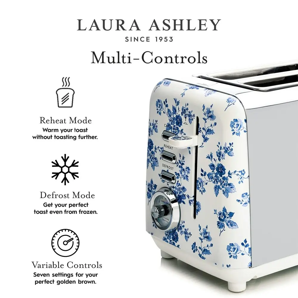 Laura Ashley 2-Slice Bread Toaster Stainless Steel w/ Wide Slots China Rose