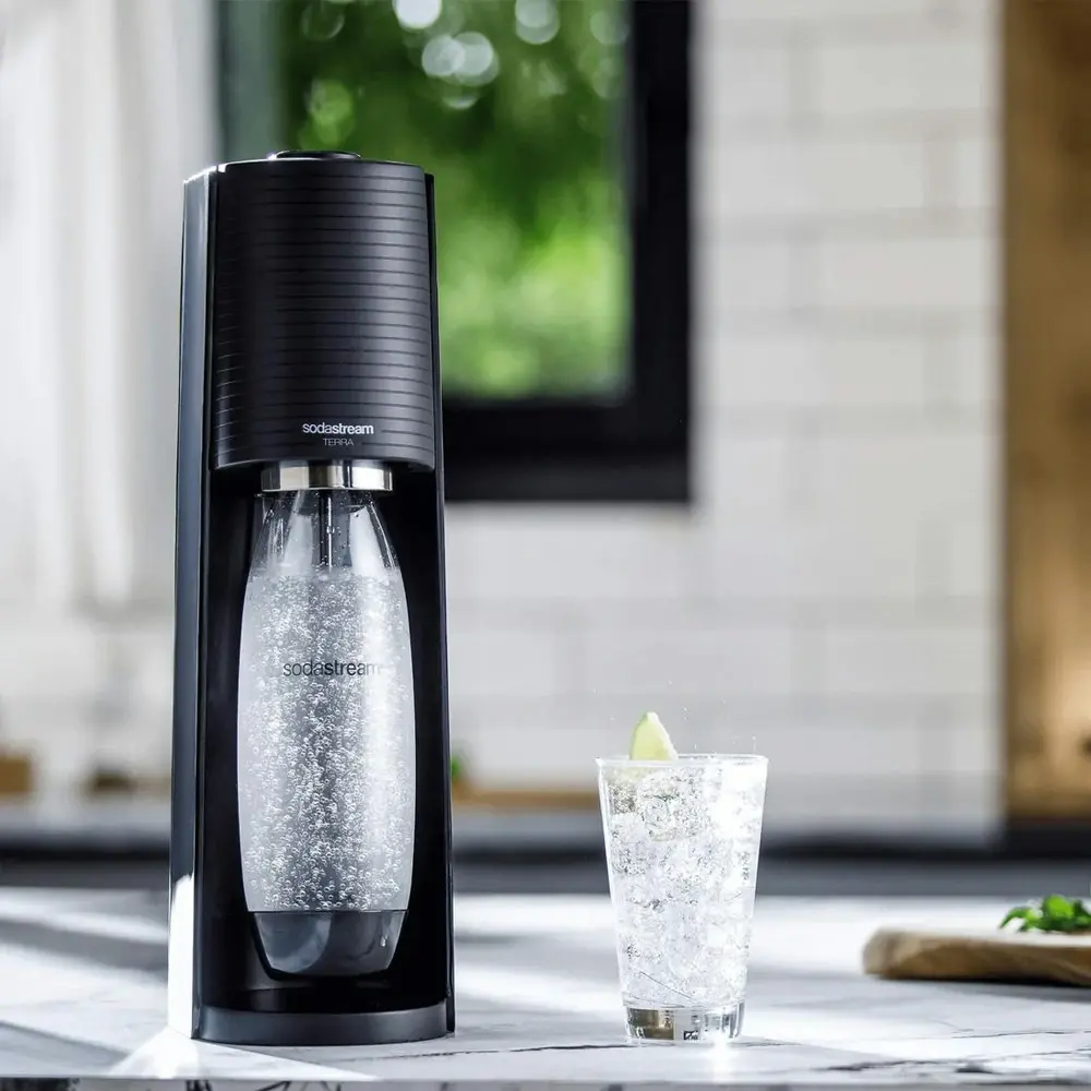 SodaStream Terra Classic Sparkling Water Maker w/60L Cylinder/1L Bottle Black