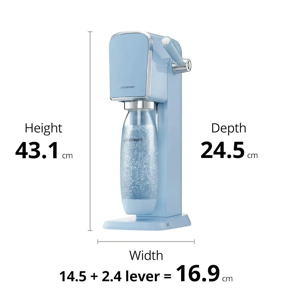 SodaStream Art Sparkling Water Maker w/60L Gas Cylinder & 1L Bottle Blue