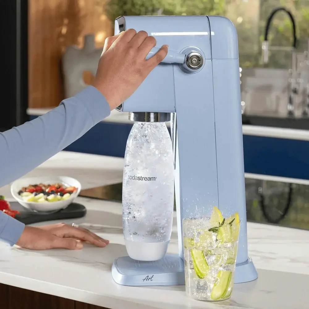 SodaStream Art Sparkling Water Maker w/60L Gas Cylinder & 1L Bottle Blue