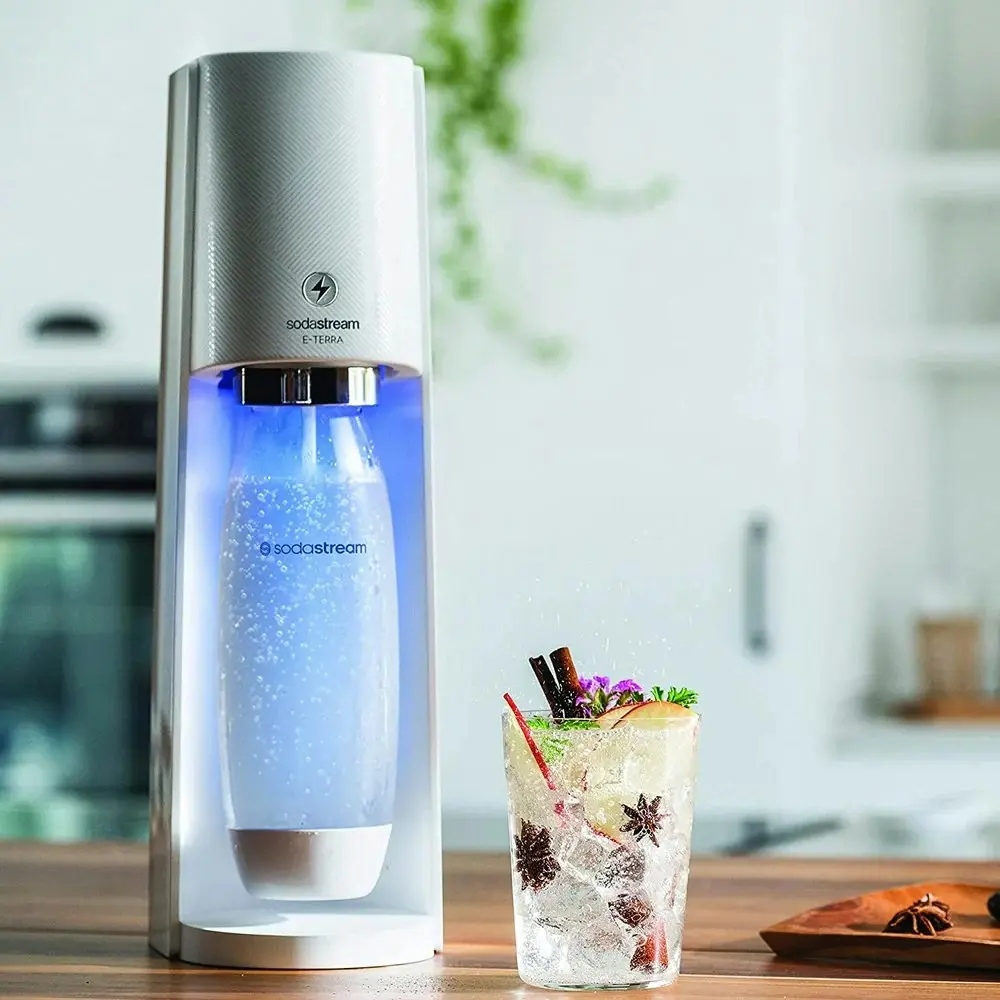 SodaStream E-Terra Automatic Sparkling Water Maker w/60L Cylinder/1L Bottle WHT