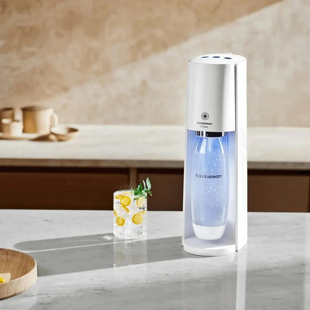 SodaStream E-Terra Automatic Sparkling Water Maker w/60L Cylinder/1L Bottle WHT