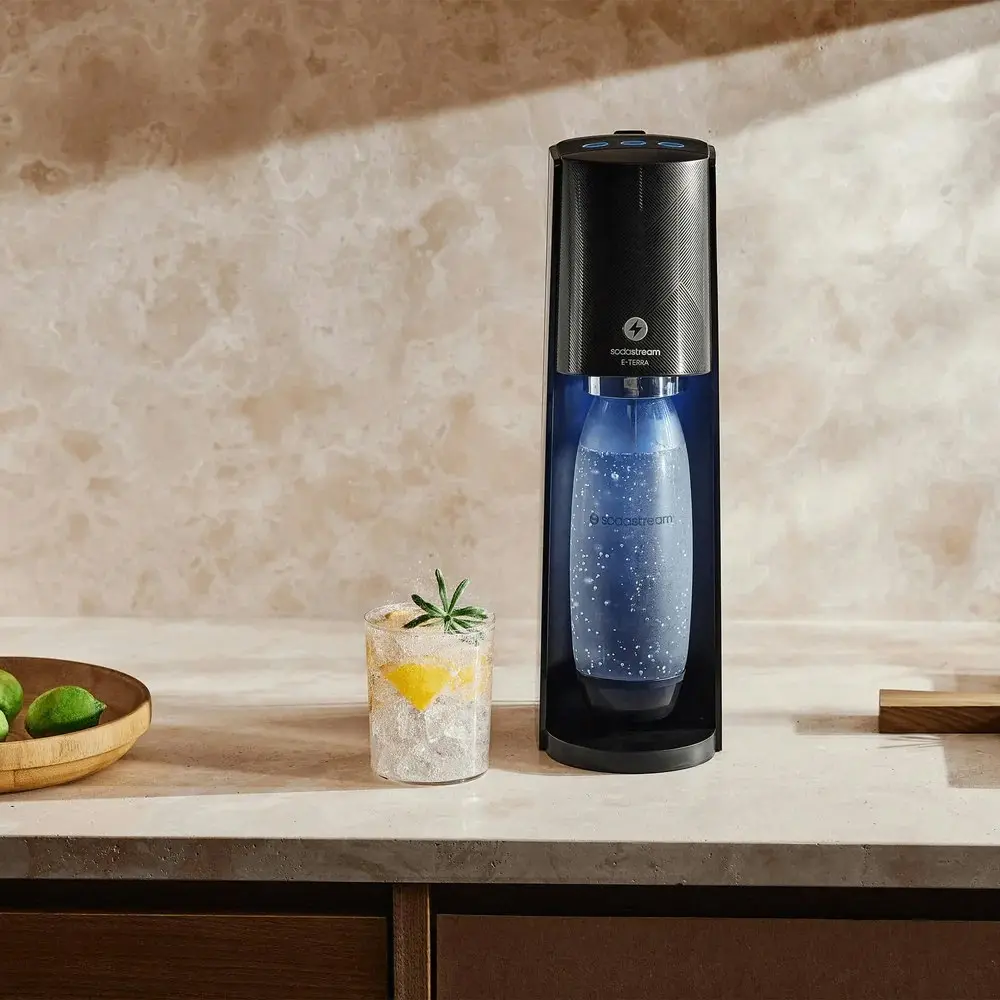 SodaStream E-Terra Automatic Sparkling Water Maker w/60L Cylinder/1L Bottle BLK