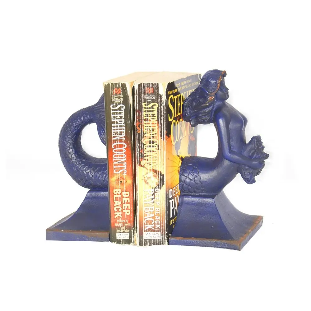 DWBH Homewares Resin Mermaid Bookends Shelf Home Decorative Set Navy 18x19cm