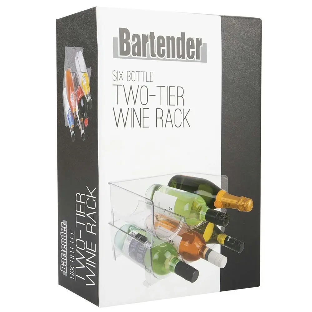 Bartender 2-Tier Wine Bottle Rack 29cm Plastic Organiser Storage Holder Clear