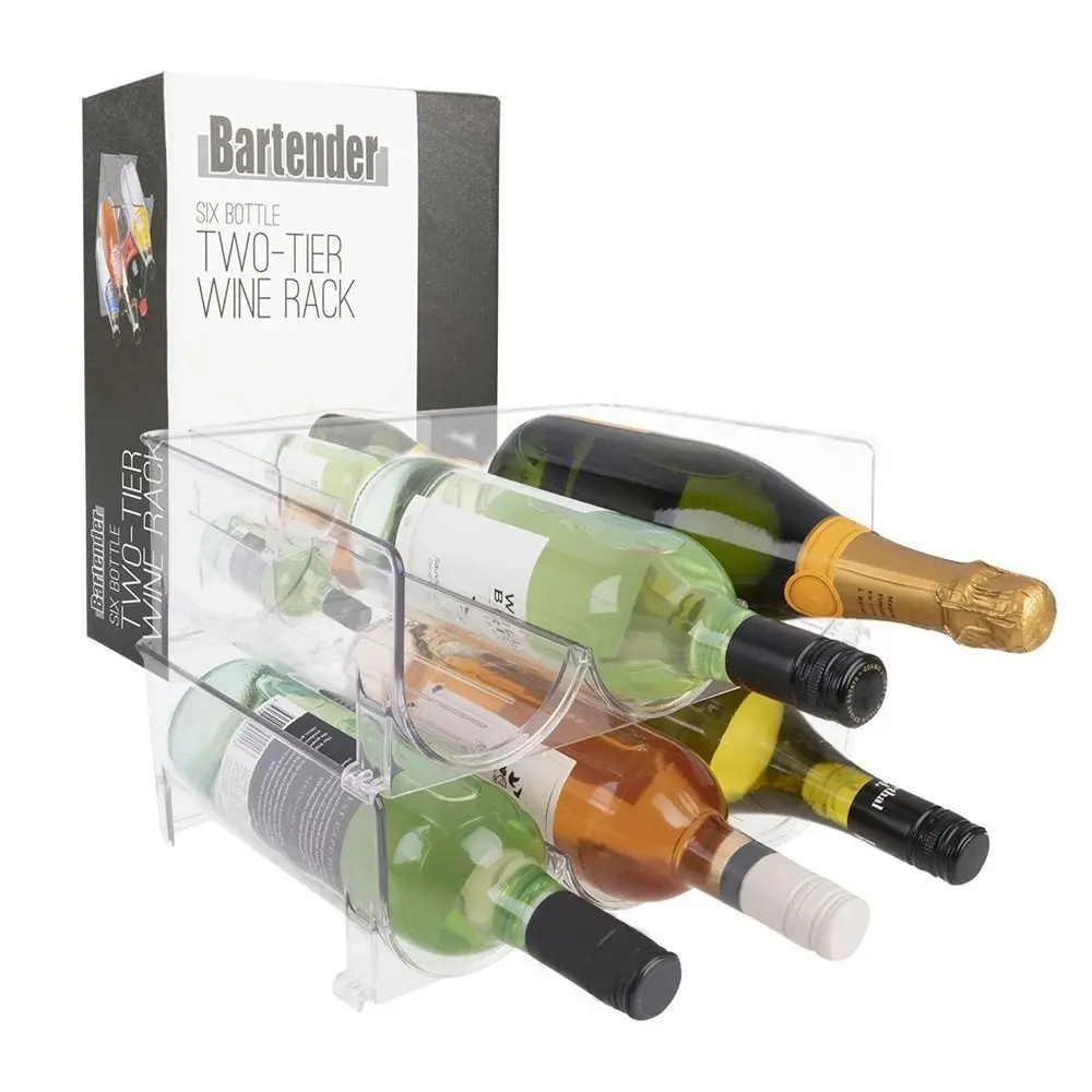 Bartender 2-Tier Wine Bottle Rack 29cm Plastic Organiser Storage Holder Clear