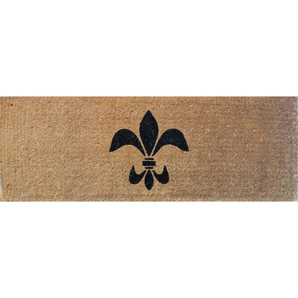 Solemate Cr Fleur de Lis Mat Eco Friendly 39x119cm Coconut Coir Natural & Black