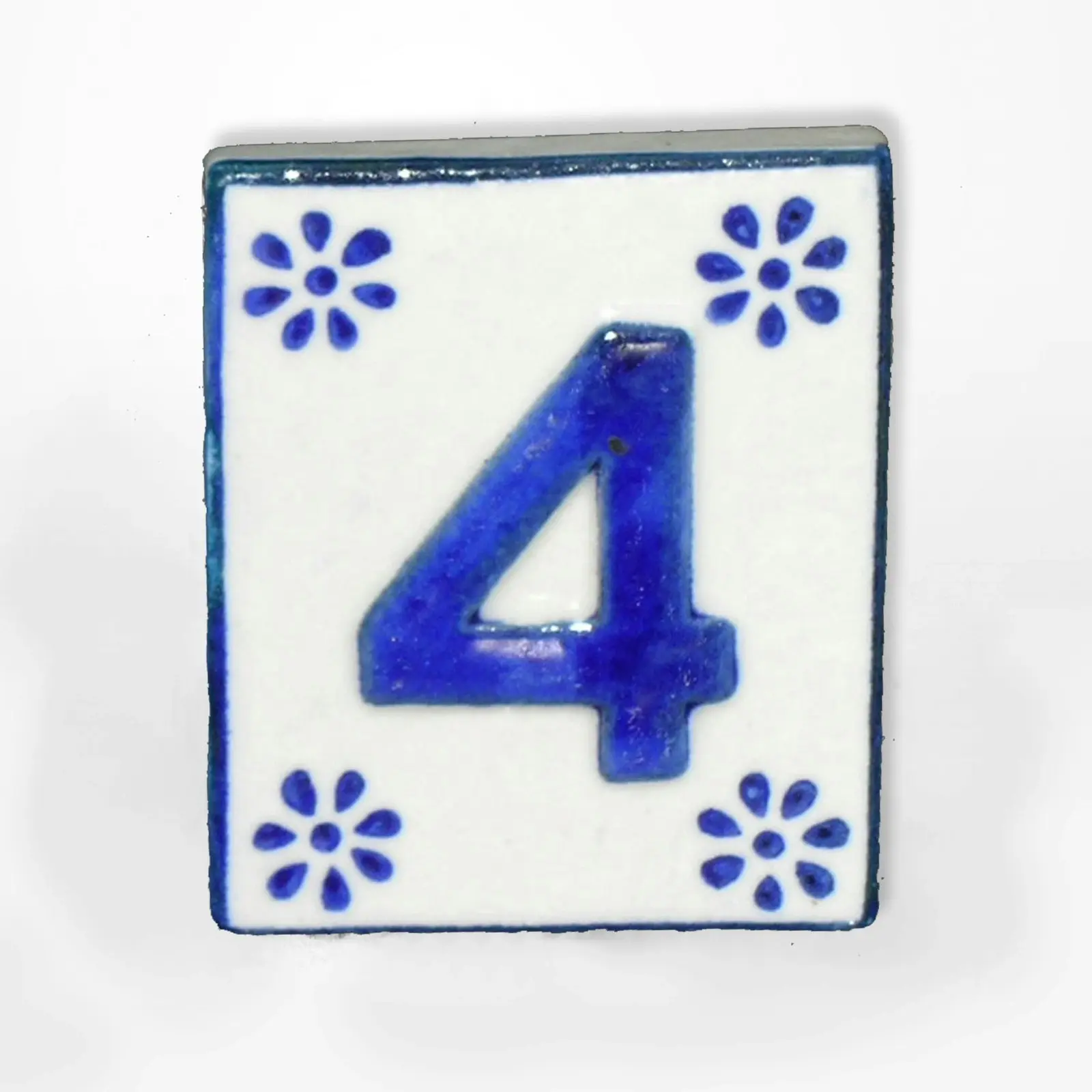 2x DWBH Ceramic #4 House Number Tile 7x6cm Sign Home Address Wall Plaque Blue