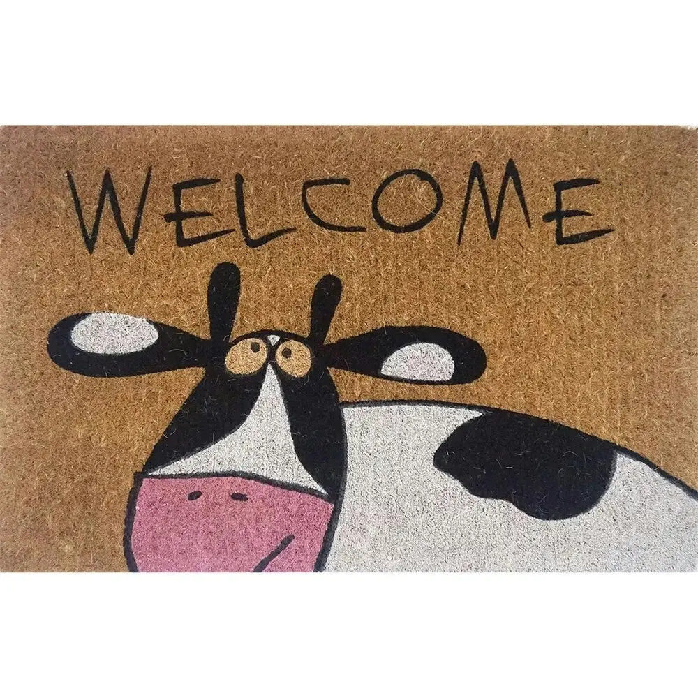 Solemate Premium Cow Welcome Mat 50x80cm Biodegradable Coconut White & Black