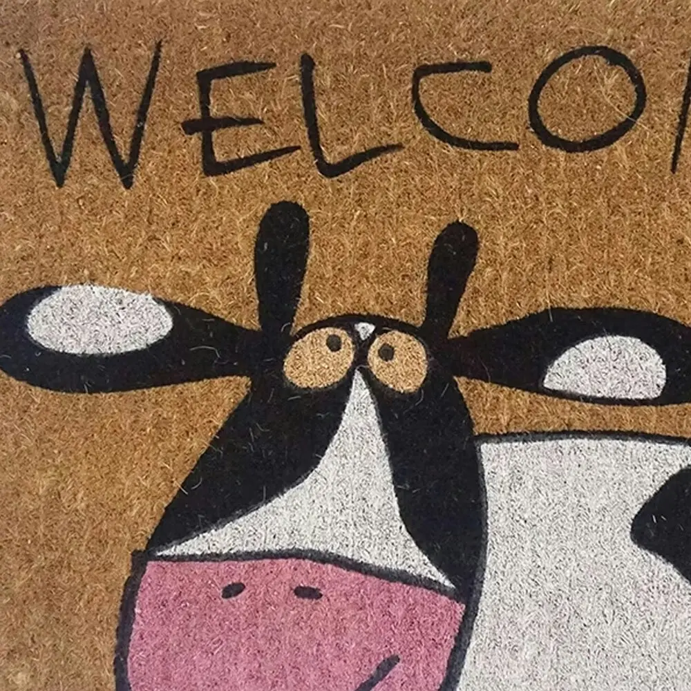 Solemate Premium Cow Welcome Mat 50x80cm Biodegradable Coconut White & Black