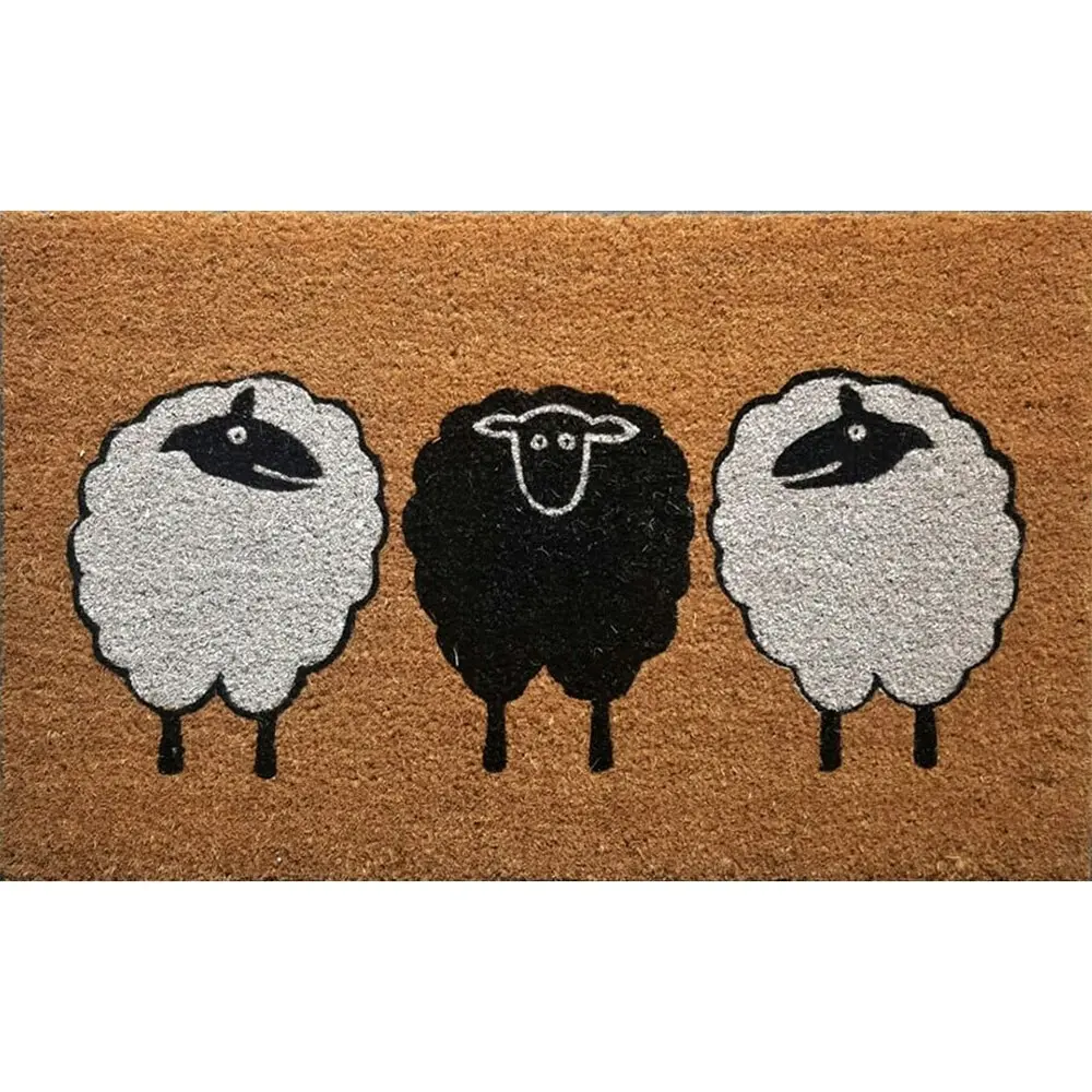 Solemate Premium Coir 3 Sheep Mat 50x80cm Coconut Eco Friendly Black & White