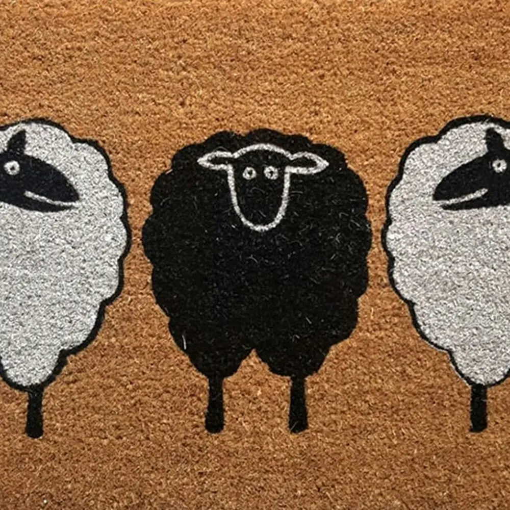 Solemate Premium Coir 3 Sheep Mat 50x80cm Coconut Eco Friendly Black & White