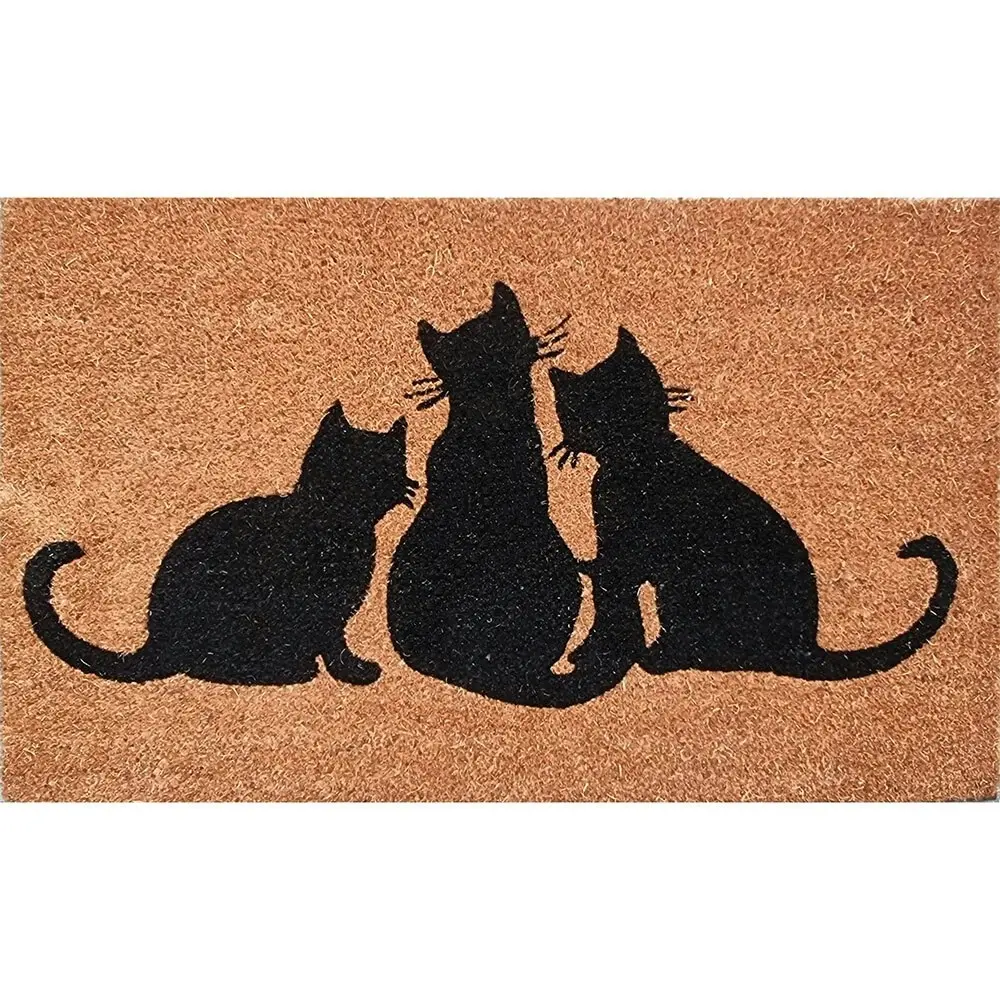 Solemate Latex Backed Coir Cats Design 45x75cm Slim Outdoor Stylish Doormat