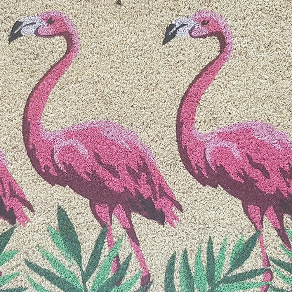 Solemate PVC Backed Coir Flamingos 45x75cm Slimline Outdoor Stylish Doormat