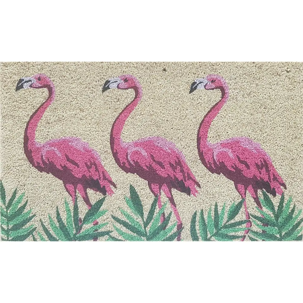 Solemate PVC Backed Coir Flamingos 45x75cm Slimline Outdoor Stylish Doormat