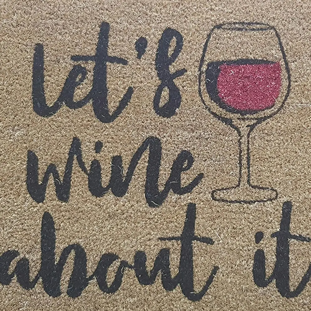 Solemate PVC Backed Coir Let''s Wine 45x75cm Slim Outdoor Stylish Doormat