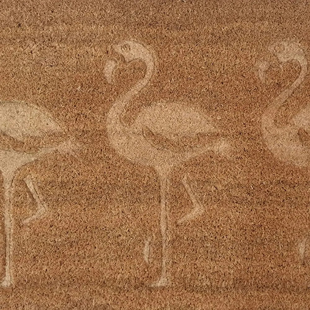 Solemate PVBacked Coir Embossed Flamingos 45x75cm Slimline Outdoor Doormat