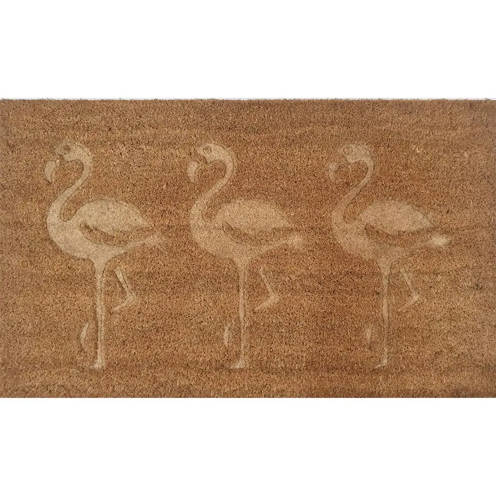 Solemate PVBacked Coir Embossed Flamingos 45x75cm Slimline Outdoor Doormat