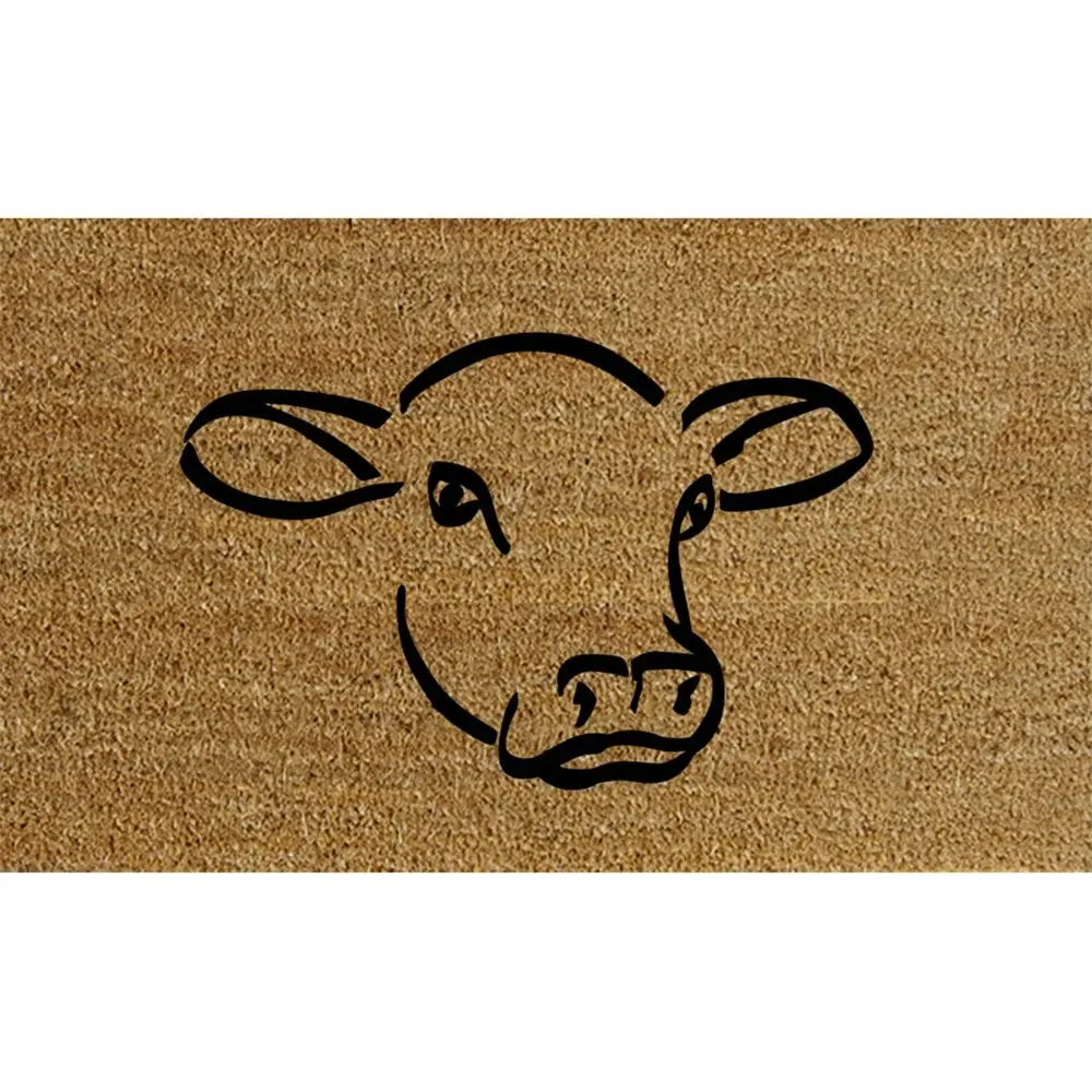 Solemate Latex Backed Coir Cow Design 45x75cm Slim Outdoor Stylish Doormat