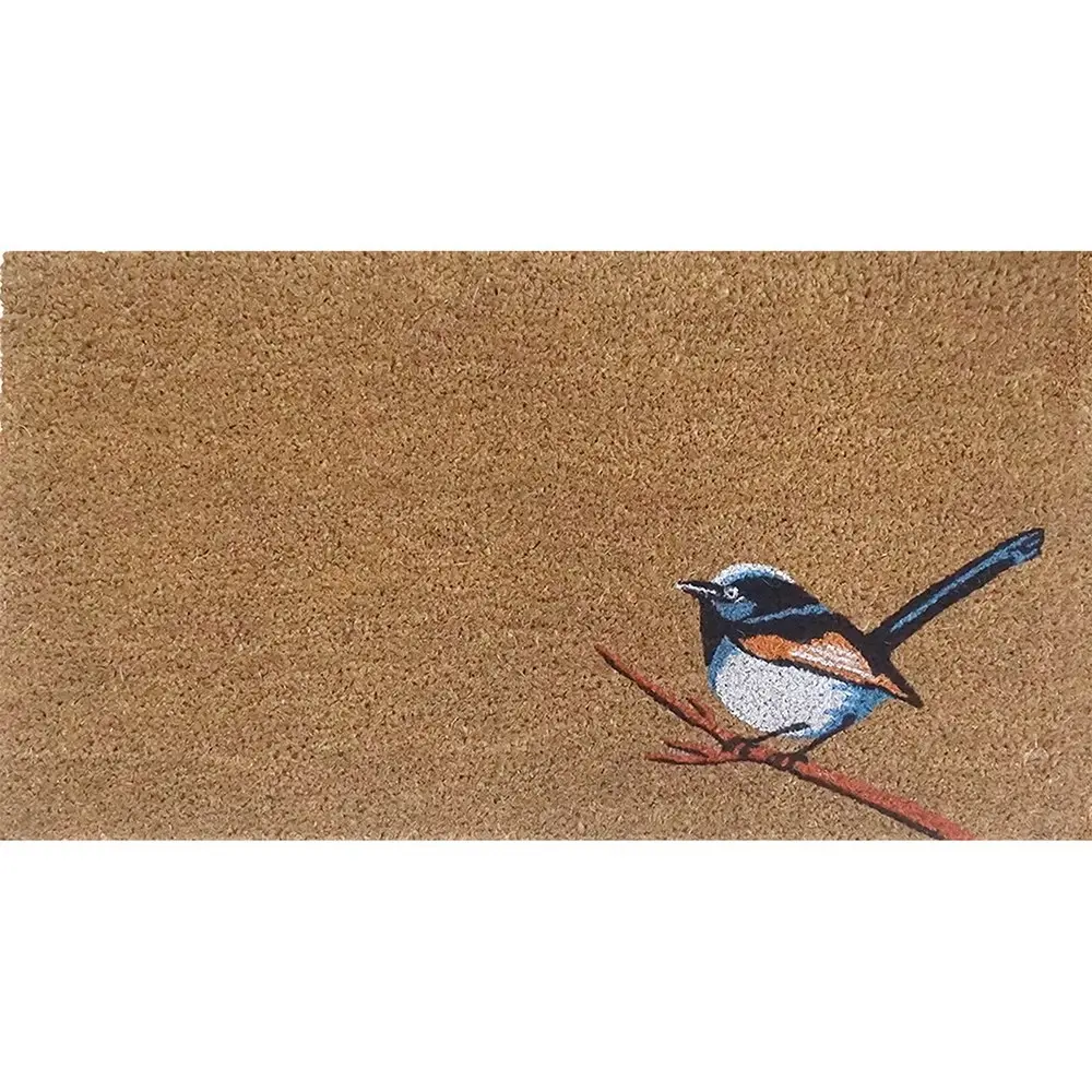 Solemate Latex Backed Coir Blue Wren 45x75cm Slim Outdoor Stylish Doormat