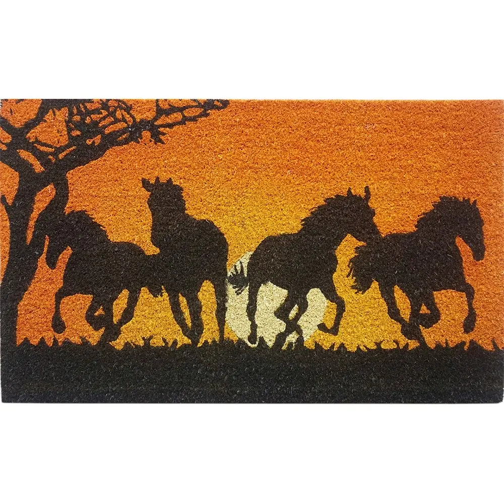 Solemate Latex Backed Coir Galloping Horses 45x75cm Slimline Outdoor Doormat