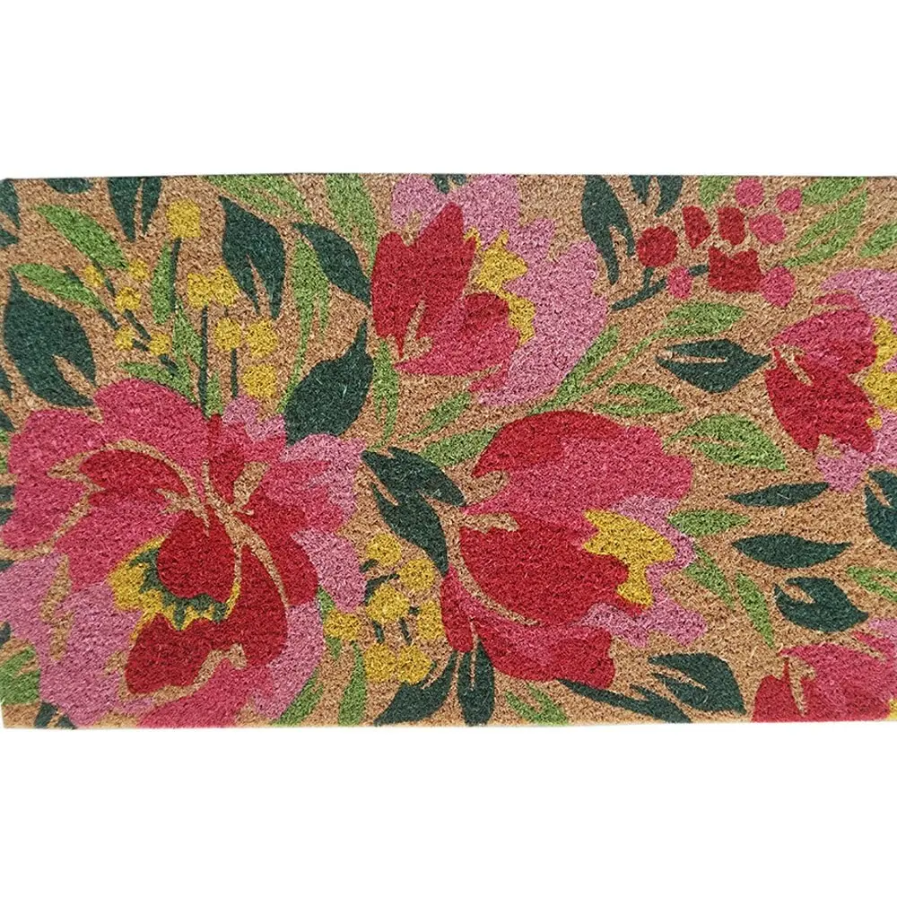 Solemate Latex Backed Coir Floral 45x75cm Slimline Outdoor Stylish Doormat