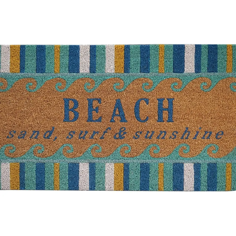 Solemate Latex Backed Coir Aqua Beach 45x75cm Slim Outdoor Stylish Doormat