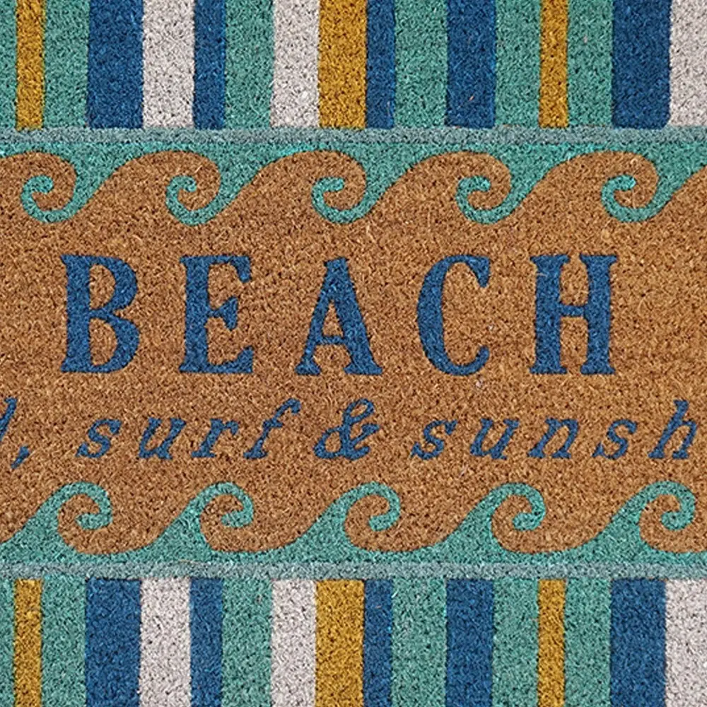 Solemate Latex Backed Coir Aqua Beach 45x75cm Slim Outdoor Stylish Doormat