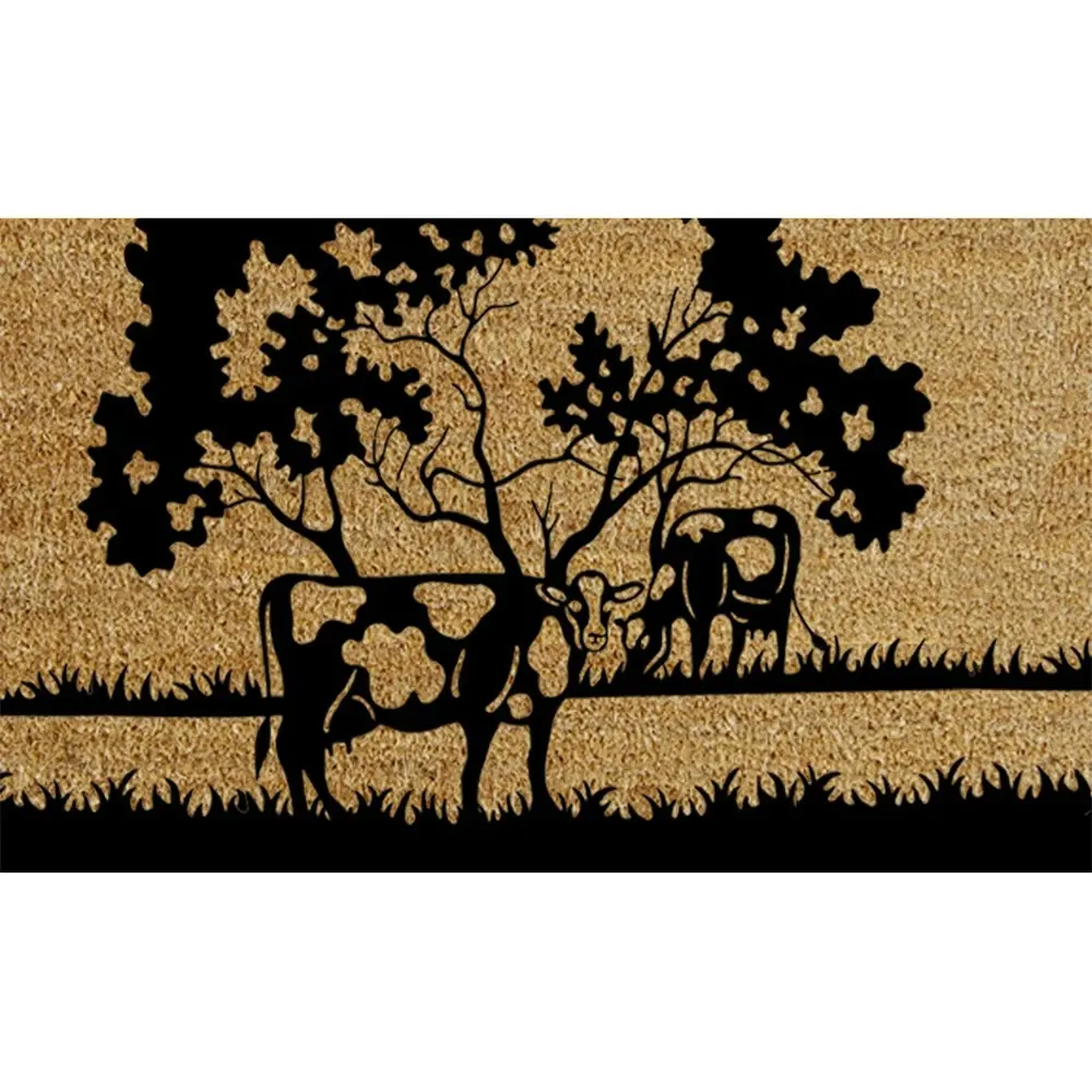 Solemate Latex Backed Coir Cow Tree 45x75cm Slimline Outdoor Stylish Doormat