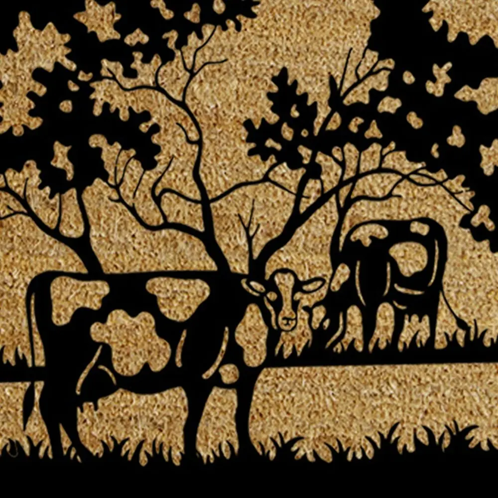 Solemate Latex Backed Coir Cow Tree 45x75cm Slimline Outdoor Stylish Doormat