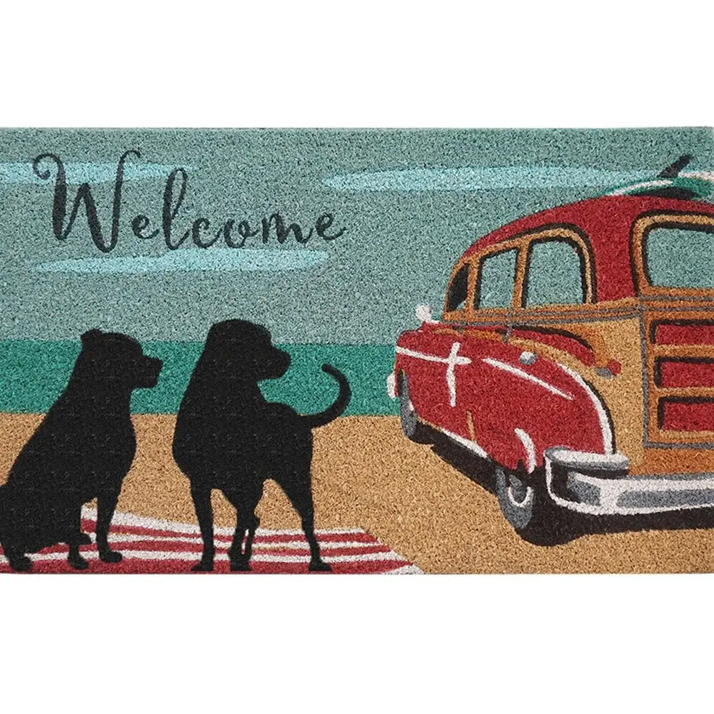 Solemate Latex Backed Coir Dog & Old Car 45x75cm Slimline Outdoor Doormat