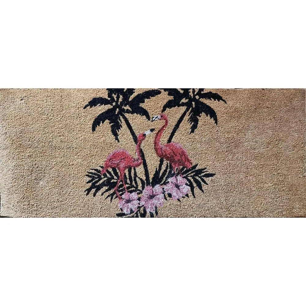 Solemate PVC Backed Coir Flamingo Island 45x110cm Slimline Outdoor Doormat