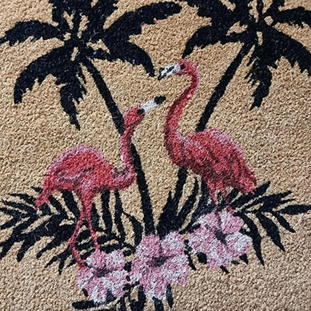 Solemate PVC Backed Coir Flamingo Island 45x110cm Slimline Outdoor Doormat