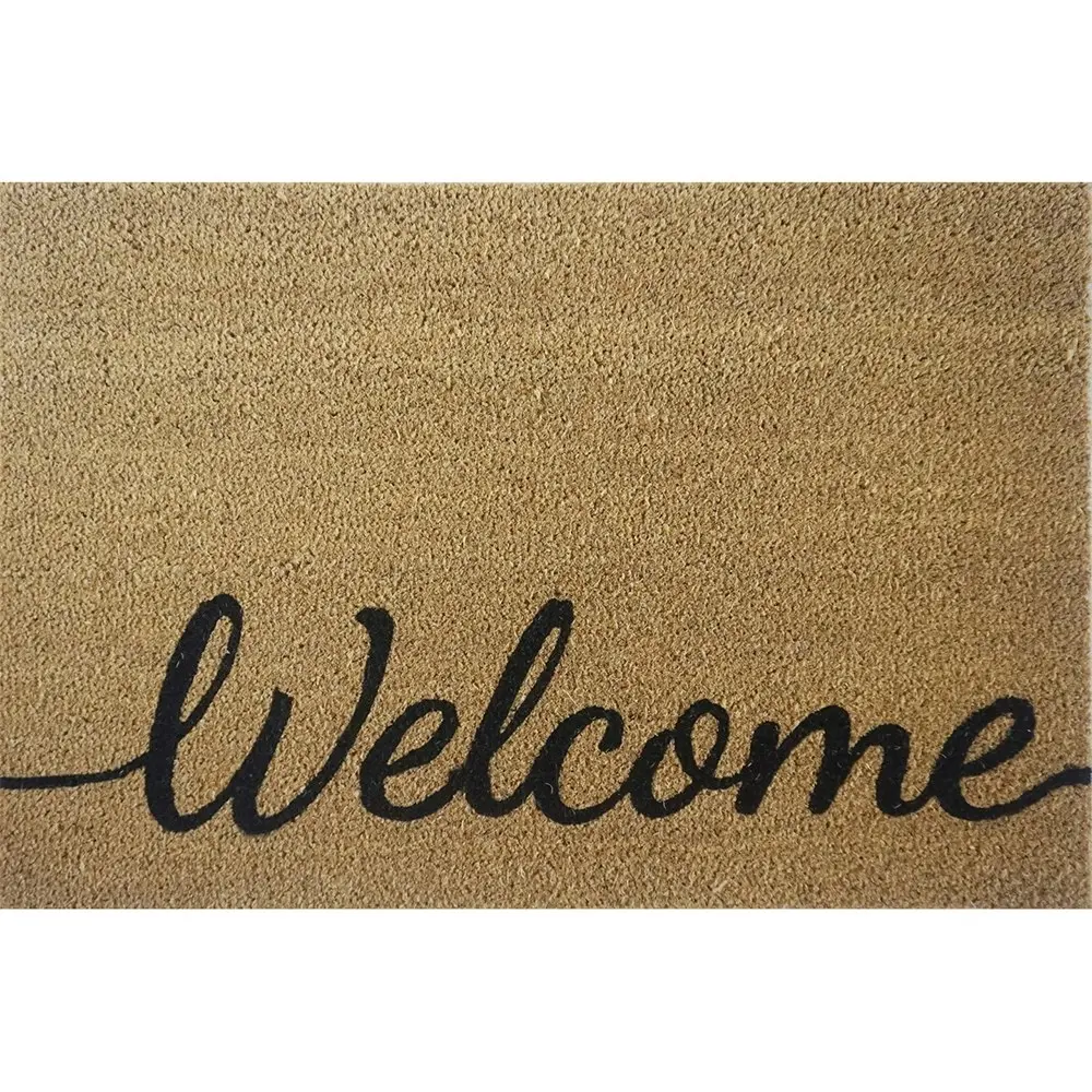 Solemate PVC Backed Coir Welcome Natural 58x89cm Slimline Outdoor Doormat