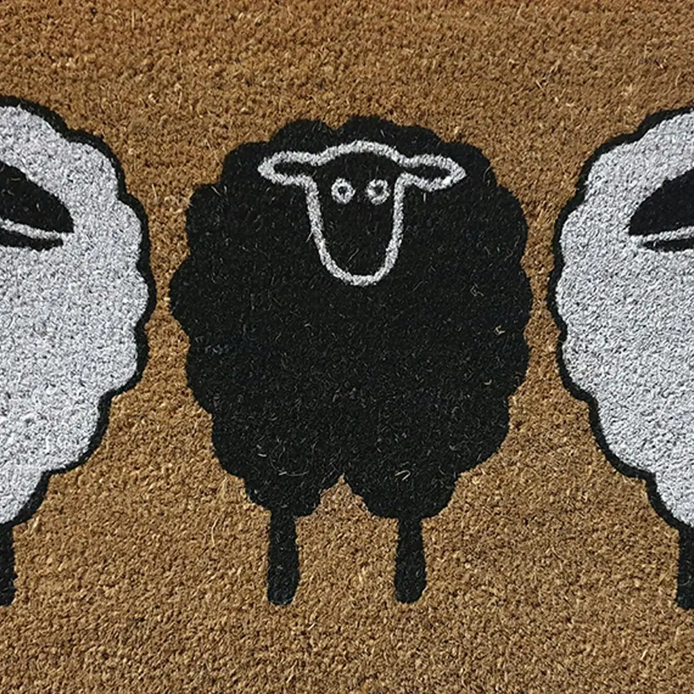 Solemate PVC Backed Backed Coir 3 Sheep 50x80cm Slim Outdoor Stylish Doormat