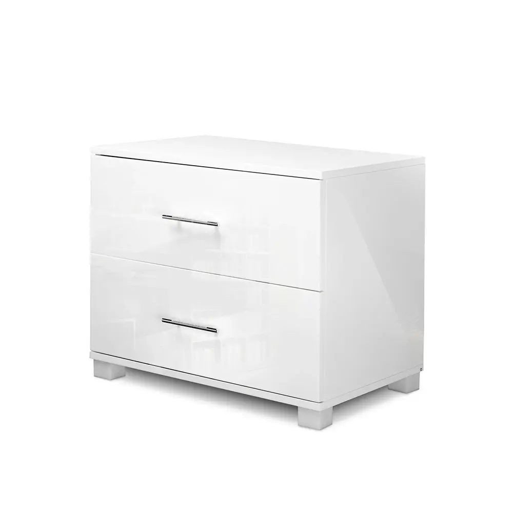 Artiss Bedside Table 2 Drawers High Gloss - White