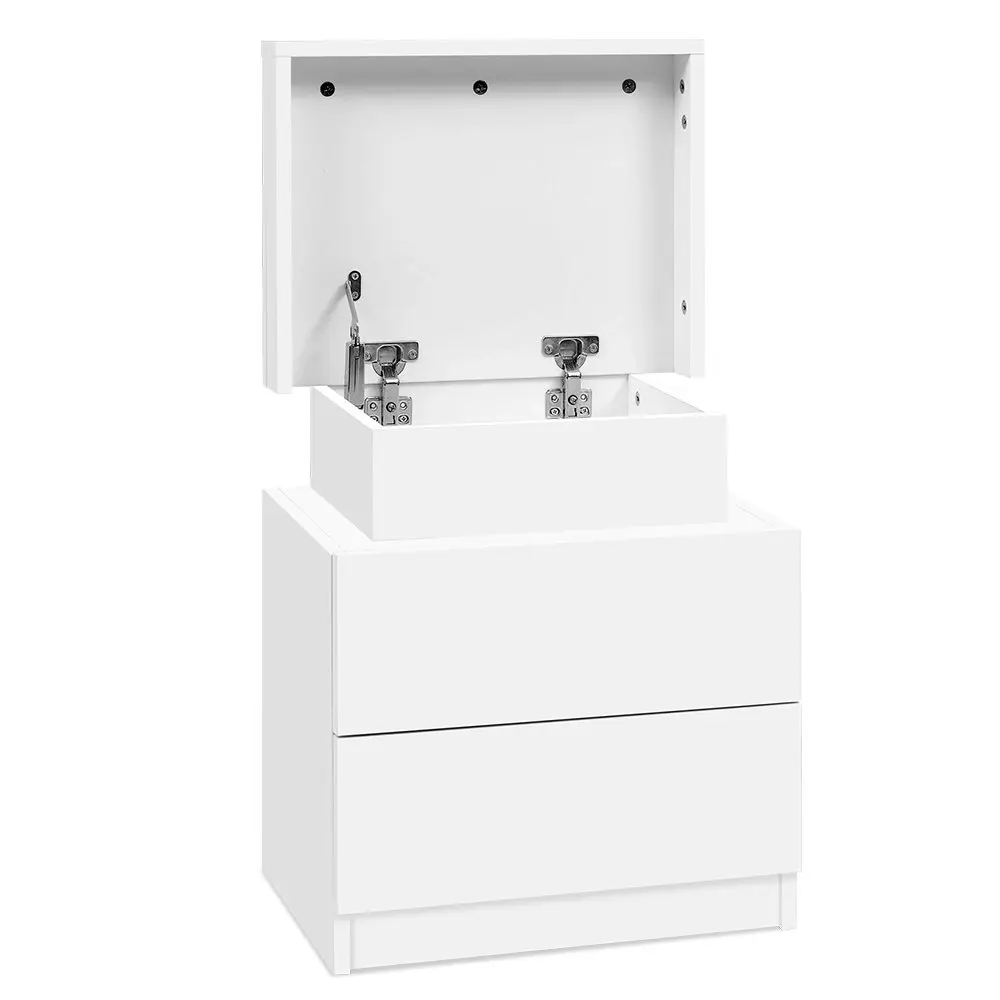 Artiss Bedside Table 2 Drawers Lift-up Storage - COLEY White