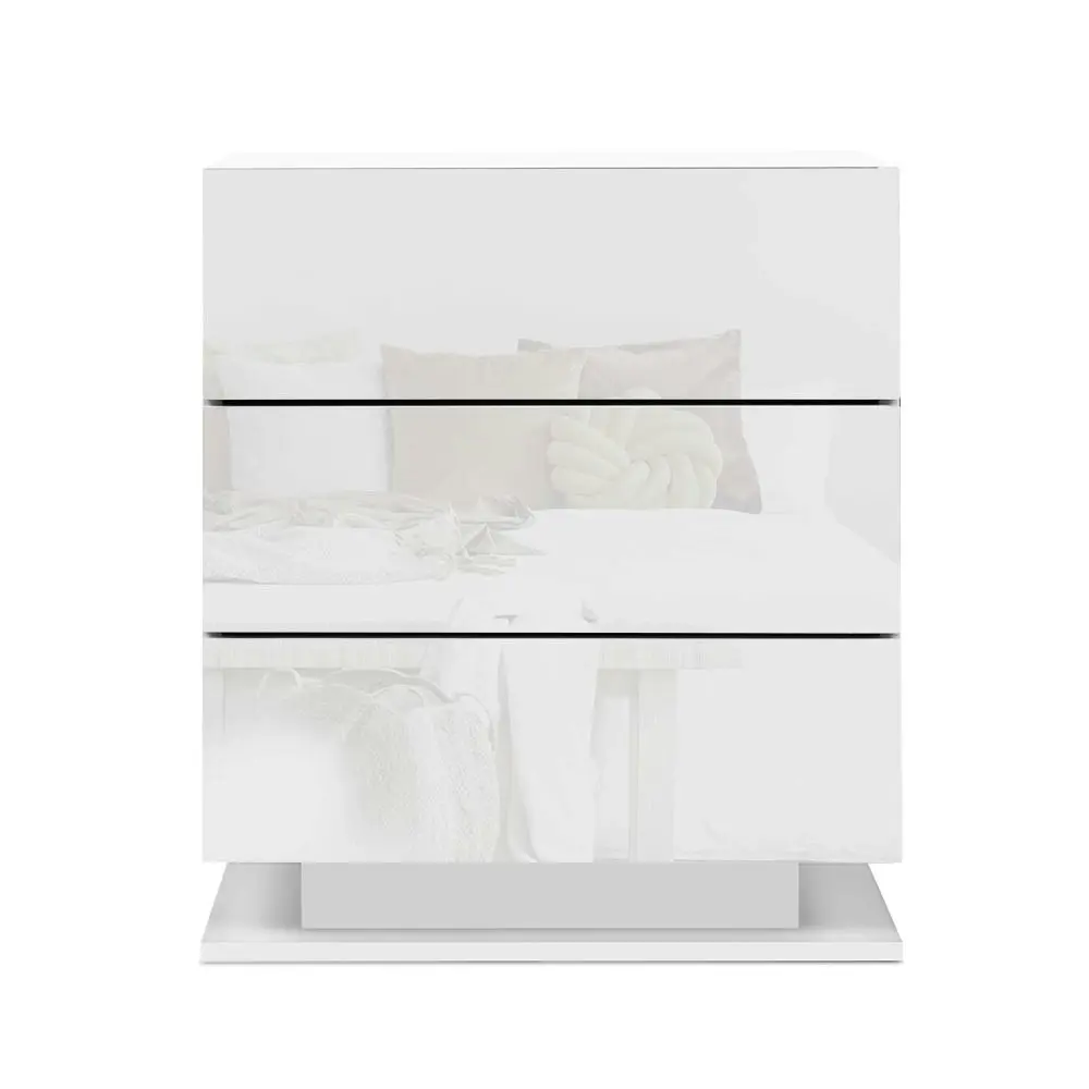 Artiss Bedside Table LED 3 Drawers - MORI White