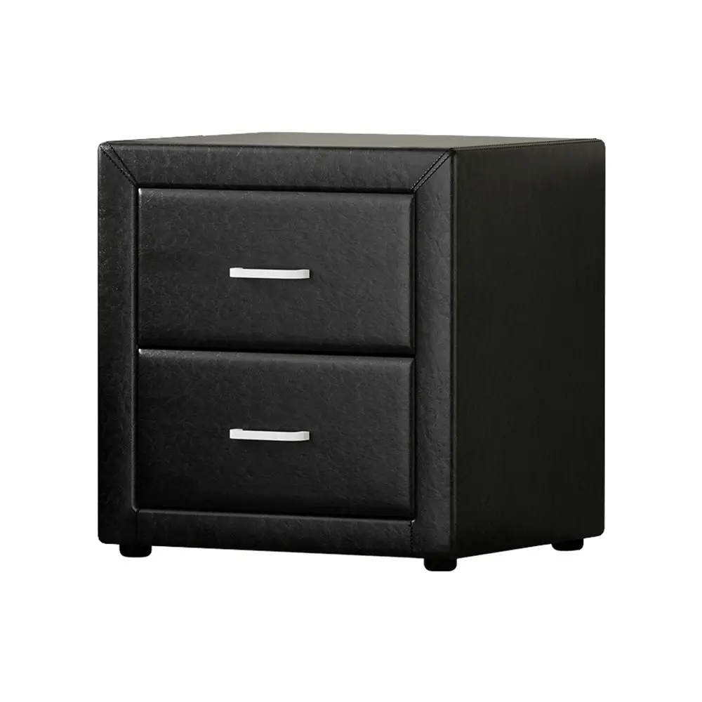 Artiss Bedside Table 2 Drawers Side Table Leather - CADEN Black