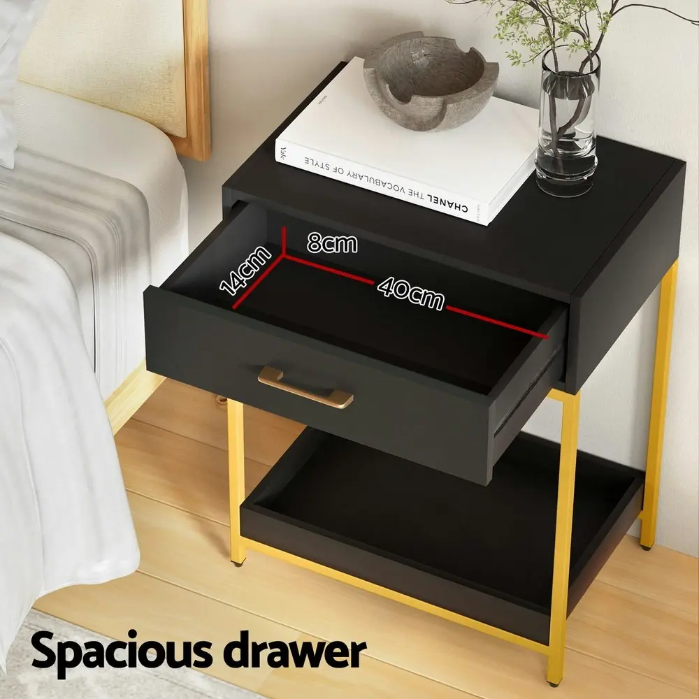 Artiss Bedside Table 1 Drawer with Shelf - MASON Black